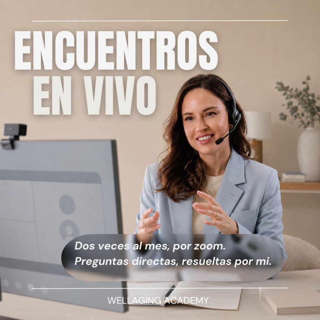 Encuentros en vivo — dos veces al mes por Zoom, preguntas directas resueltas por la Dra. Viviana Gómez